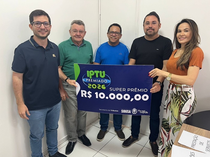 Prefeitura de Sousa entrega prêmio de 10 mil reais do IPTU Premiado